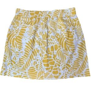 Loft Women L Petite Skirt Palm Print Linen Blend Yellow Pockets Summer Casual
